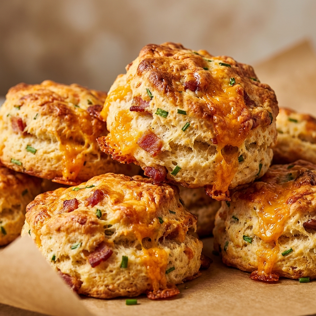 Flaky cottage cheese breakfast biscuits split open, releasing steam, with a pat of butter melting in the center.