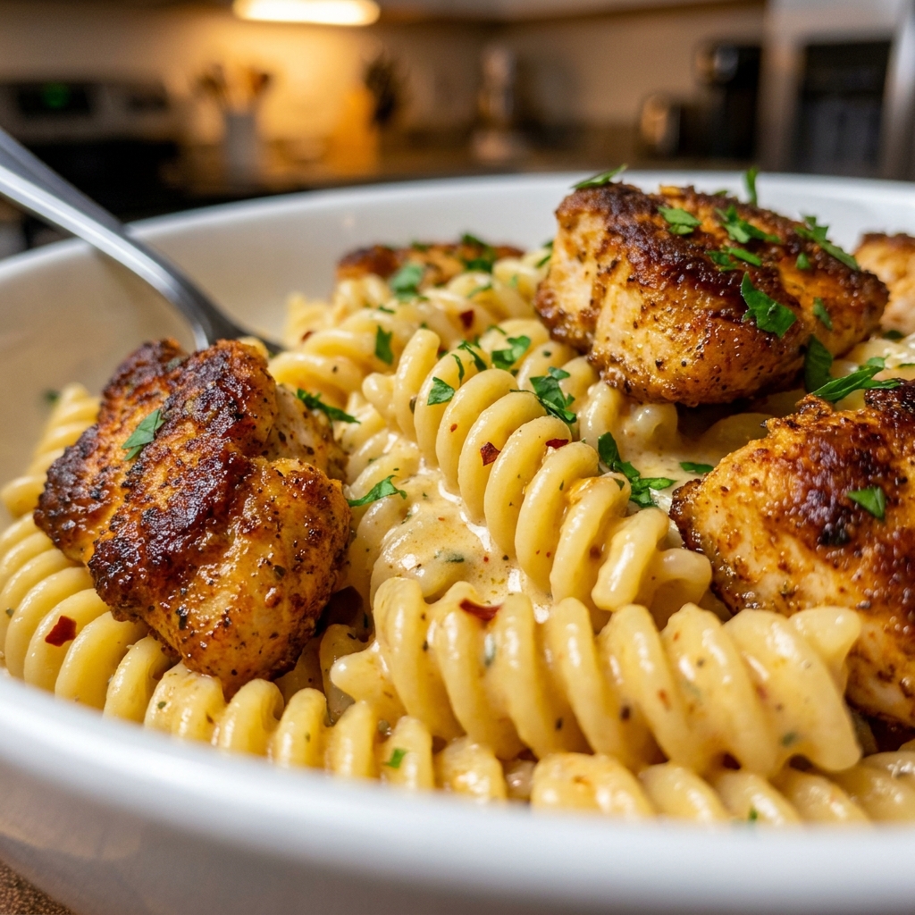 Golden seared chicken thighs in a cast iron skillet