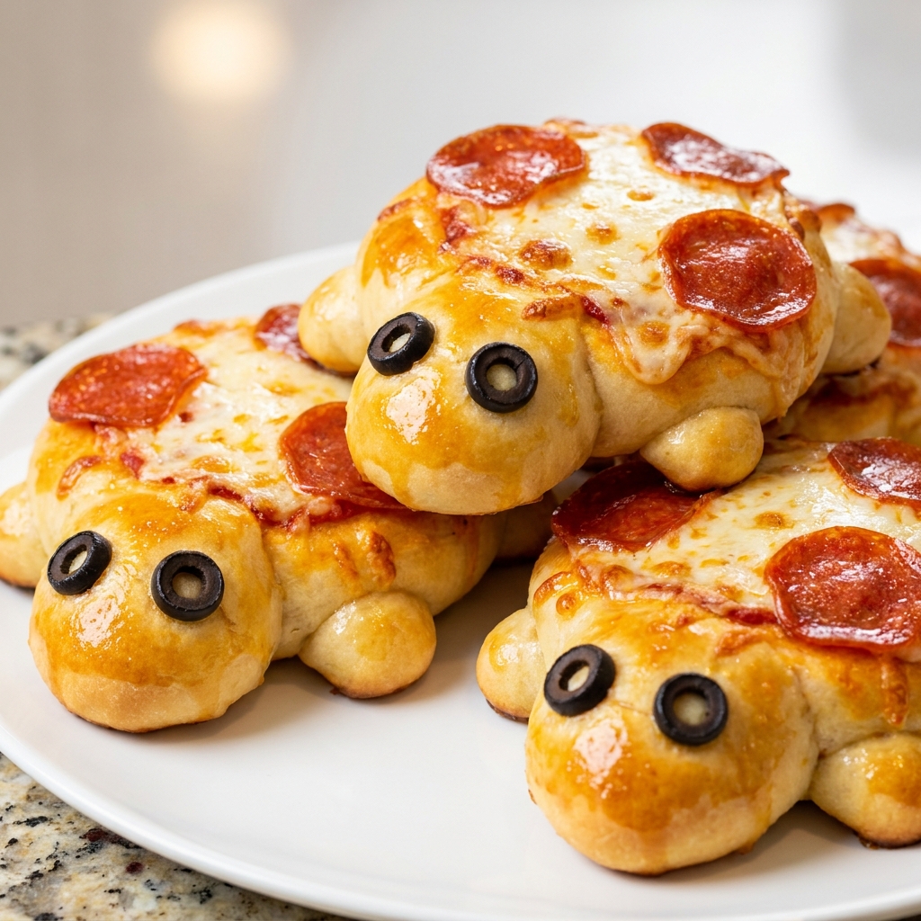 Baked mini pizza turtle buns with a cheese pull