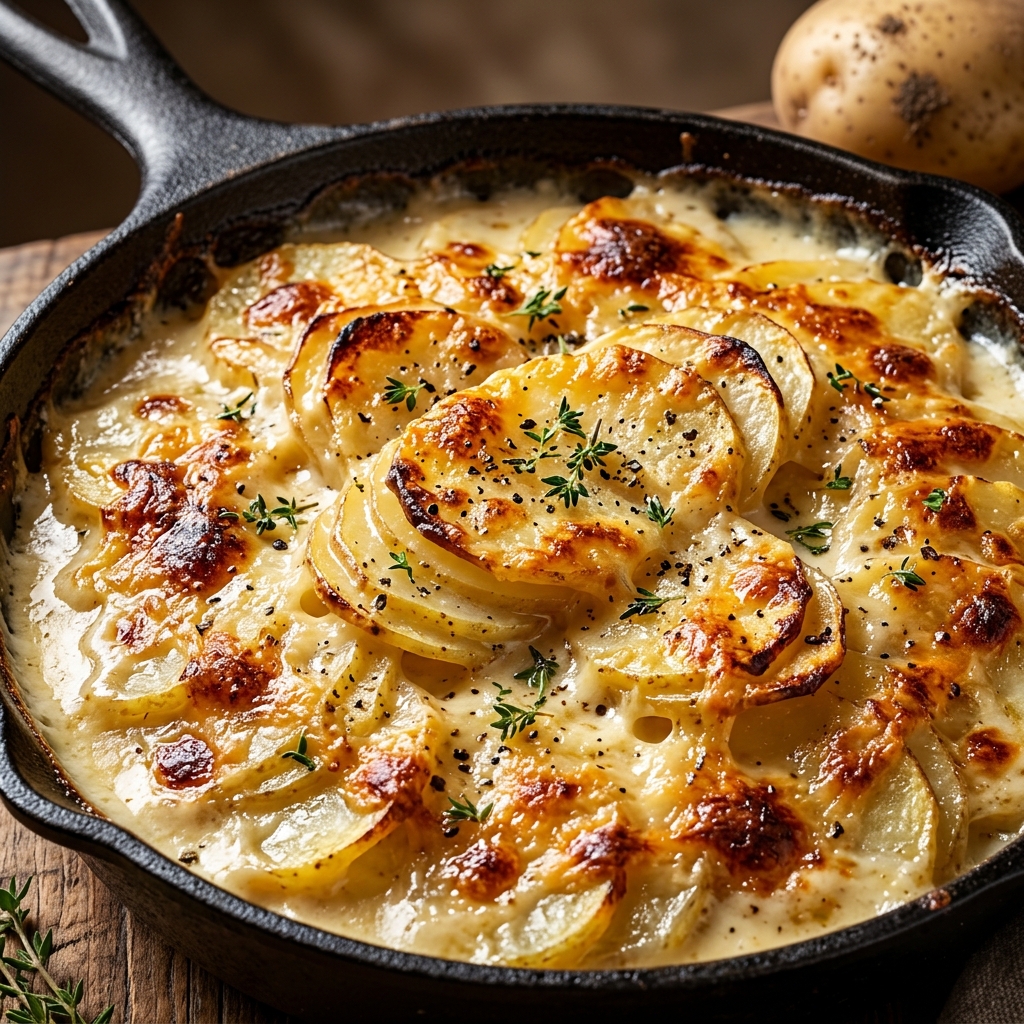 Perfectly baked potato gratin with a crispy cheese crust and tender layers