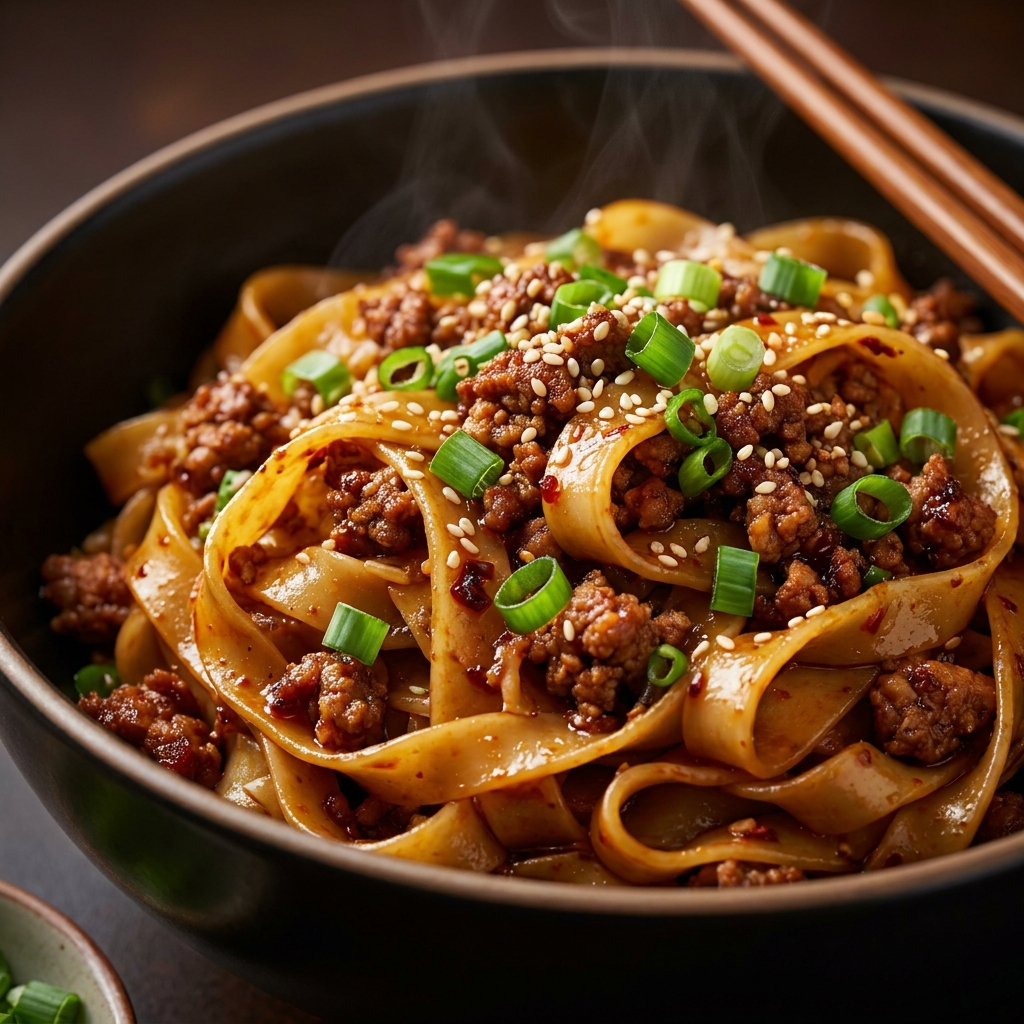 Golden potsticker noodle bowl ready to serve