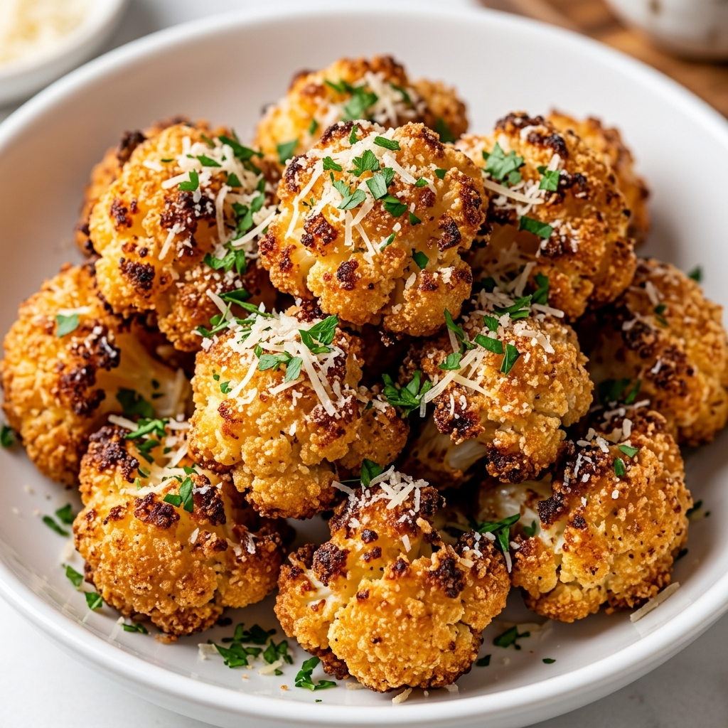 Coating cauliflower florets in flour, egg, and parmesan mixture