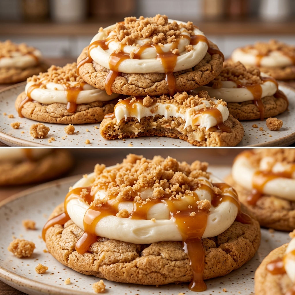 Golden cookies with caramel drizzle and sea salt