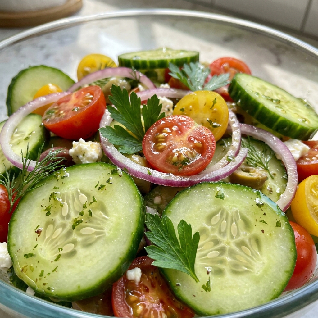 Finished cucumber tomato salad served
