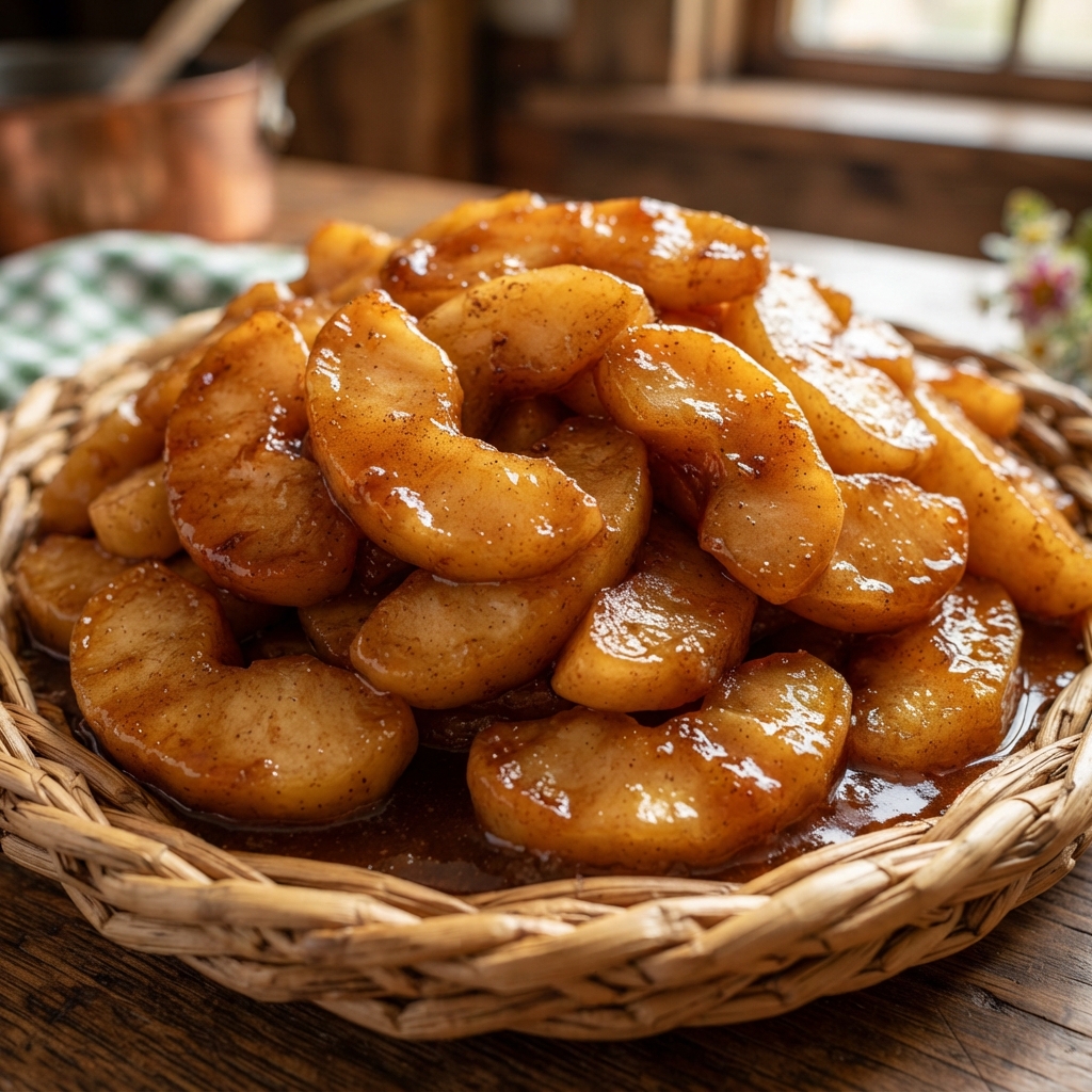 Golden fried apple slices with a crisp crust