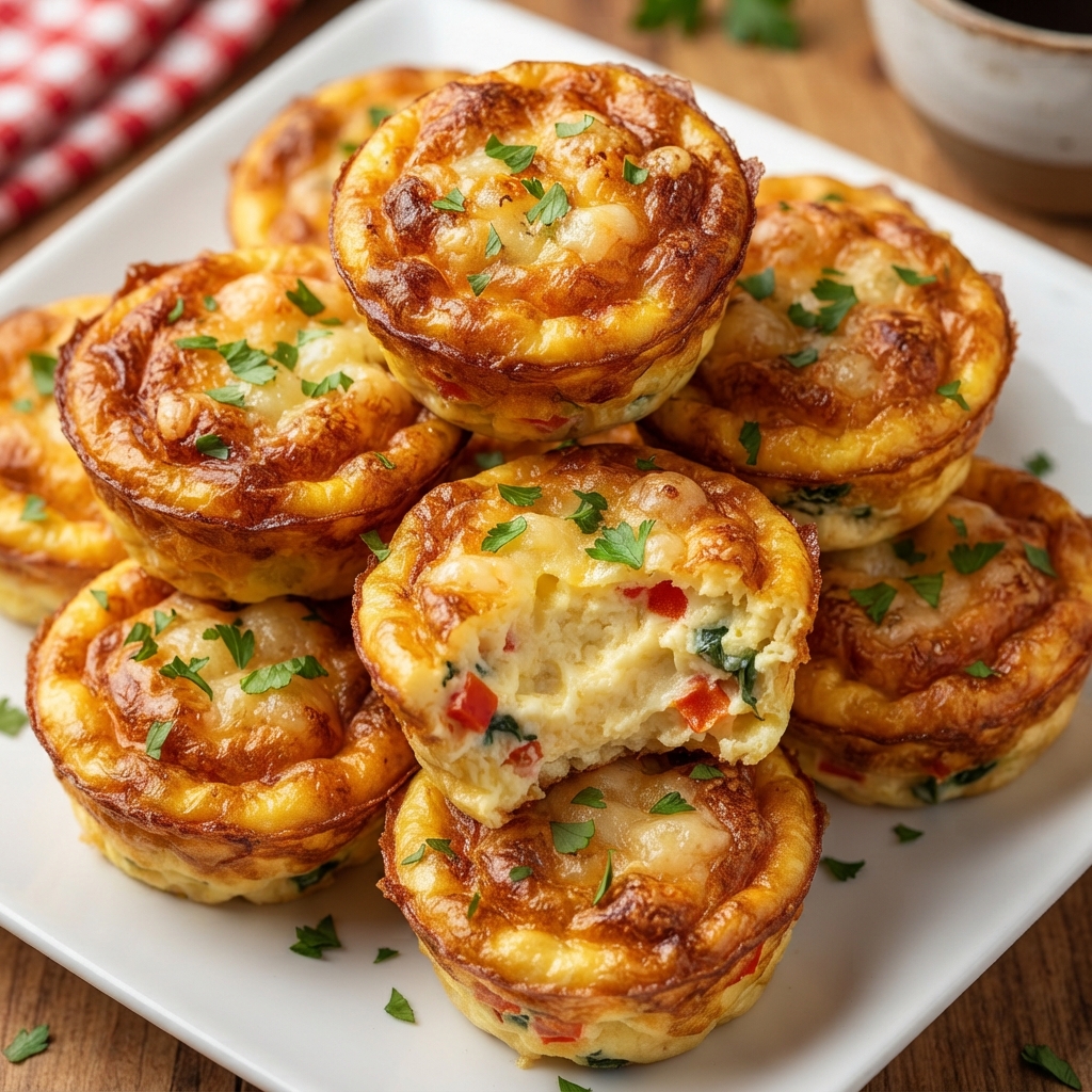 Cottage Cheese Egg Muffins on a plate with fresh herbs