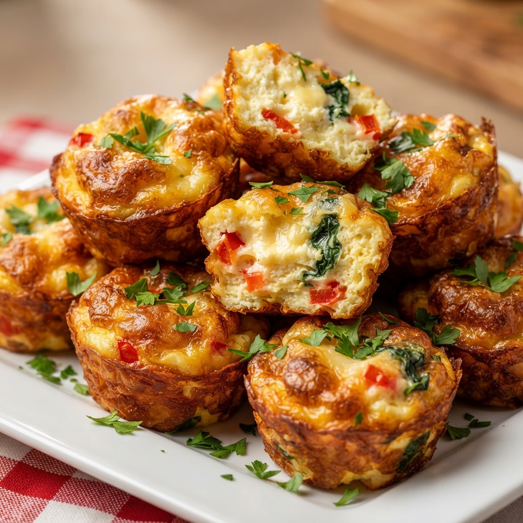 Golden baked cottage cheese egg muffins cooling on a rack
