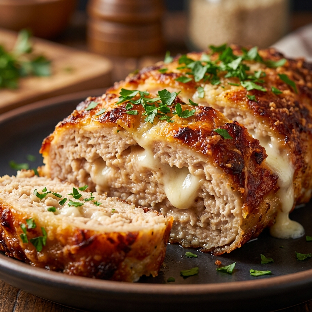Mixing ground chicken with Parmesan and herbs in a bowl for meatloaf